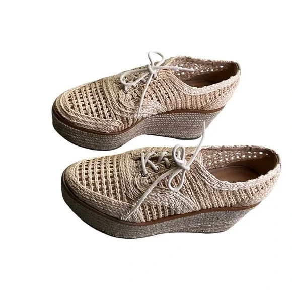 SCHUTZ Jules Woven Raffia Espadrille Lace Up Wedge Platform Shoes Size 8.5 - Picture 5 of 10